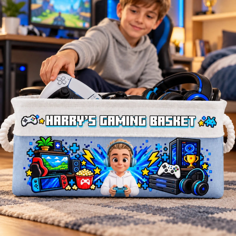 Custom Name Gamer Setup Gifts for Gamers - Personalized Storage Basket