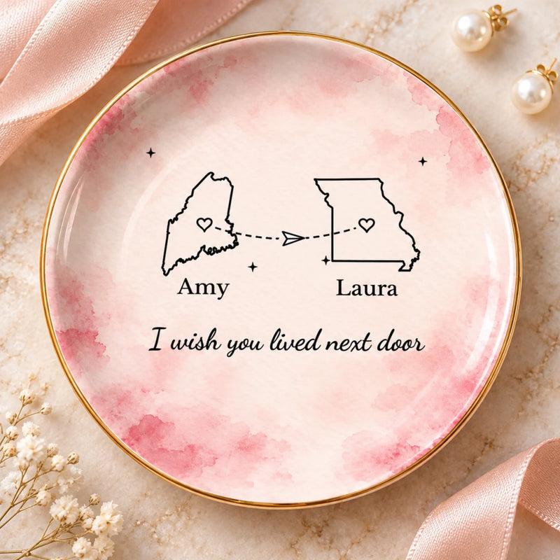 Custom Name Long Distance Gifts for Loved Ones - Personalized Jewelry Dish