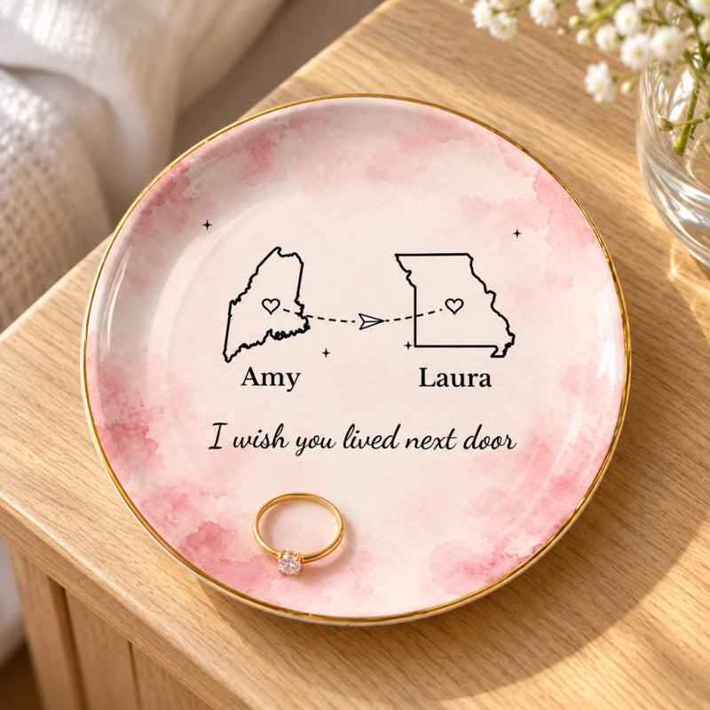 Custom Name Long Distance Gifts for Loved Ones - Personalized Jewelry Dish