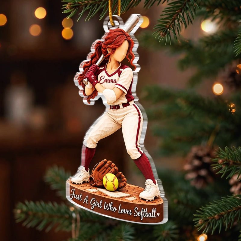 Custom Name Softball Gifts for Kids - Personalized Acrylic Ornament - All In Every Time