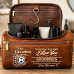 Custom Soccer Gifts for Grandson - Personalized Leather Toiletry Bag - Always Keep Going