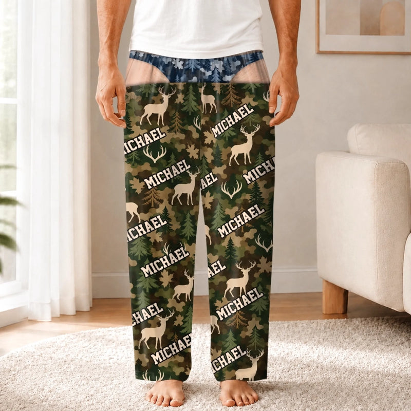 Custom Name Forest Buck Pattern Gifts for Men - Personalized Pajamas Pants - Born For The Wild