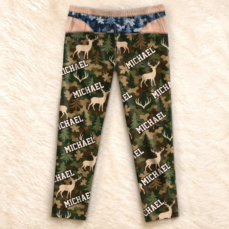 Custom Name Forest Buck Pattern Gifts for Men - Personalized Pajamas Pants - Born For The Wild