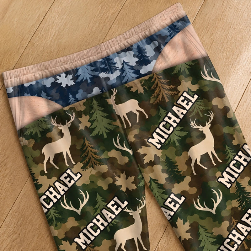 Custom Name Forest Buck Pattern Gifts for Men - Personalized Pajamas Pants - Born For The Wild