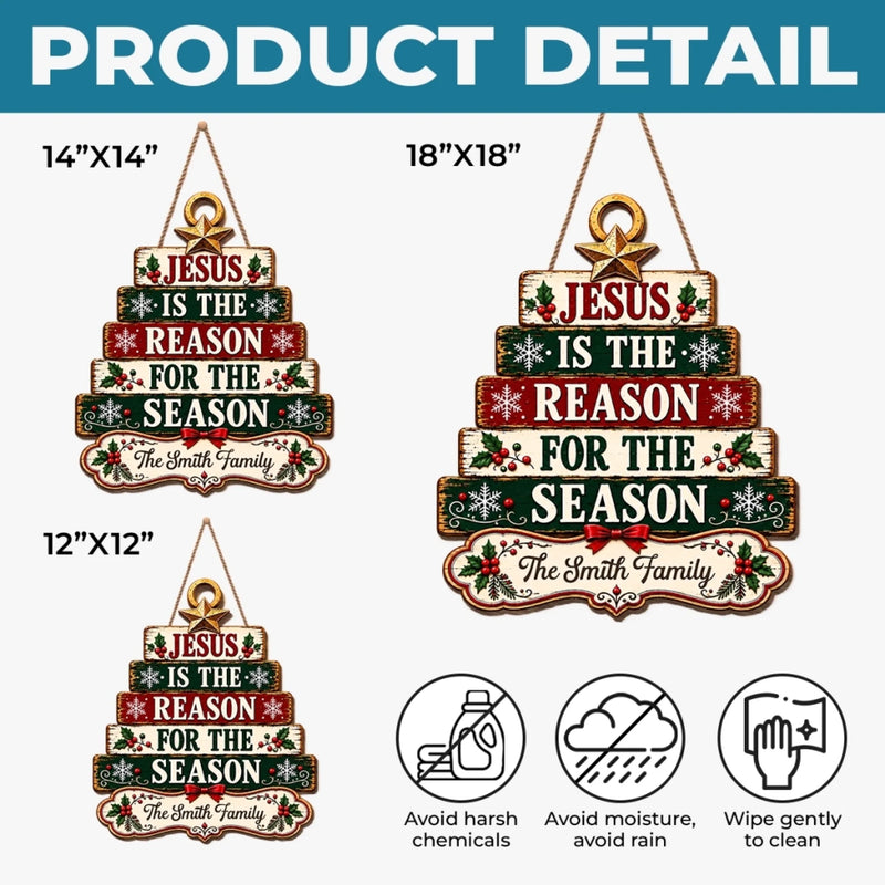 Custom Christmas Jesus Is the Reason Family Decor - Personalized Shaped Wood Sign - Christian Families