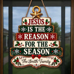 Custom Christmas Jesus Is the Reason Family Decor - Personalized Shaped Wood Sign - Christian Families