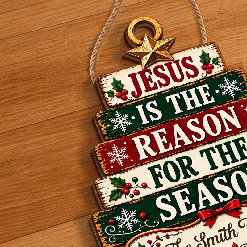 Custom Christmas Jesus Is the Reason Family Decor - Personalized Shaped Wood Sign - Christian Families