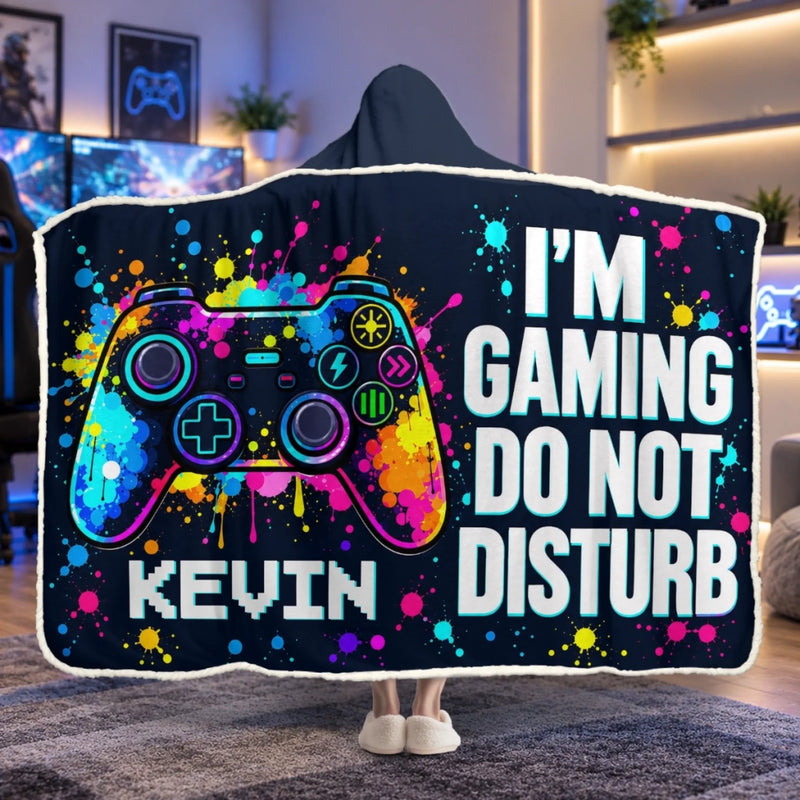Custom Name Gamer Gifts for Gamers - Personalized Wearable Blanket Hoodie - Do Not Disturb I’m Leveling Up