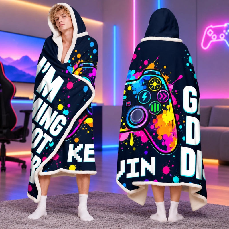 Custom Name Gamer Gifts for Gamers - Personalized Wearable Blanket Hoodie - Do Not Disturb I’m Leveling Up
