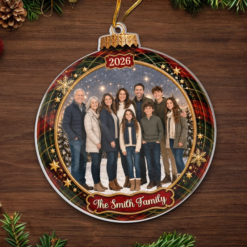 Custom Family Photo Christmas Gifts - Personalized Acrylic Ornament - All Hearts Under One Roof