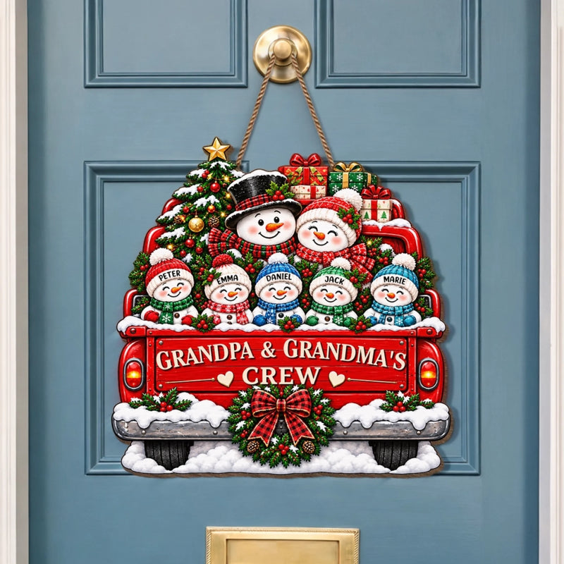 Custom Name Snowman Family Christmas Gifts for Grandparents - Personalized Custom Shaped Wood Sign - Christmas Crew