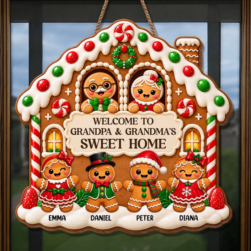 Custom Name Christmas Gingerbread House Gifts for Grandparents - Personalized Shaped Wood Sign - Sweet Home