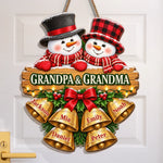 Custom Name Christmas Gifts for Grandpa and Grandma - Personalized Shaped Wood Sign - Cheerful Snowmen