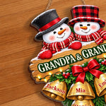 Custom Name Christmas Gifts for Grandpa and Grandma - Personalized Shaped Wood Sign - Cheerful Snowmen
