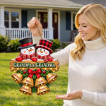 Custom Name Christmas Gifts for Grandpa and Grandma - Personalized Shaped Wood Sign - Cheerful Snowmen