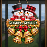 Custom Name Christmas Gifts for Grandpa and Grandma - Personalized Shaped Wood Sign - Cheerful Snowmen
