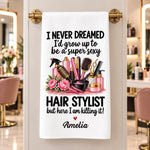 Custom Name Funny Hair Stylist Gifts for Hairdressers – Personalized Kitchen Towel – Super Sexy Hair Stylist