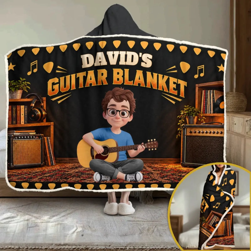 Custom Name Guitar Gifts for Guitar Players - Personalized Wearable Blanket Hoodie - My Guitar Blanket