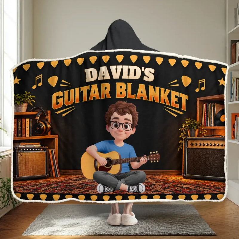 Custom Name Guitar Gifts for Guitar Players - Personalized Wearable Blanket Hoodie - My Guitar Blanket