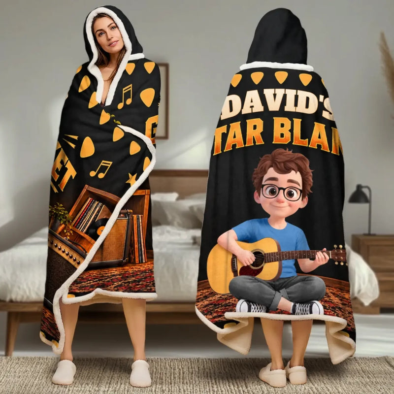 Custom Name Guitar Gifts for Guitar Players - Personalized Wearable Blanket Hoodie - My Guitar Blanket