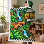 Custom Name Dinosaur Gifts for Kids - Personalized Photo Wearable Blanket Hoodie - Tiny Explorer Dino Dreams