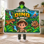 Custom Name Dinosaur Gifts for Kids - Personalized Photo Wearable Blanket Hoodie - Tiny Explorer Dino Dreams