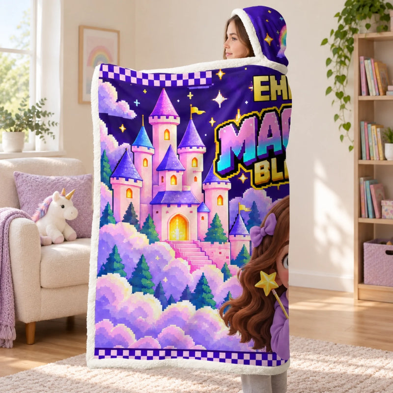 Custom Name Magical Unicorn Gifts for Kids - Personalized Photo Wearable Blanket Hoodie - Dream Big Sparkle More