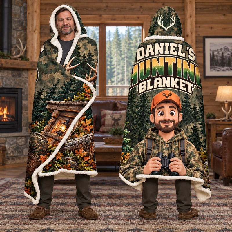 Custom Name Hunting Gifts for Hunters - Personalized Wearable Blanket Hoodie - Hunting Time