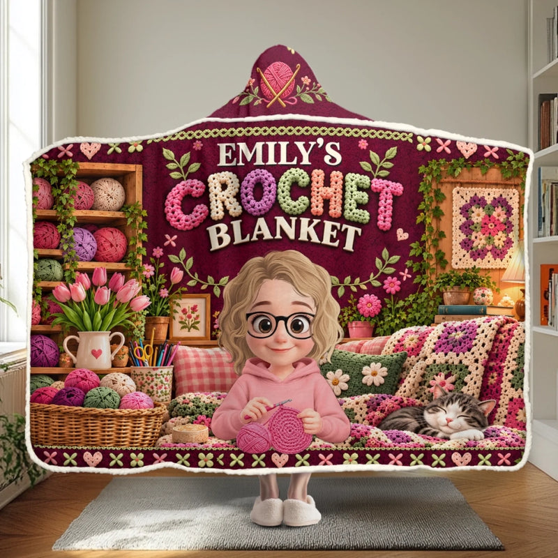 Custom Name Crochet Gifts for Crochet Lovers - Personalized Wearable Blanket Hoodie - Handmade Crafts