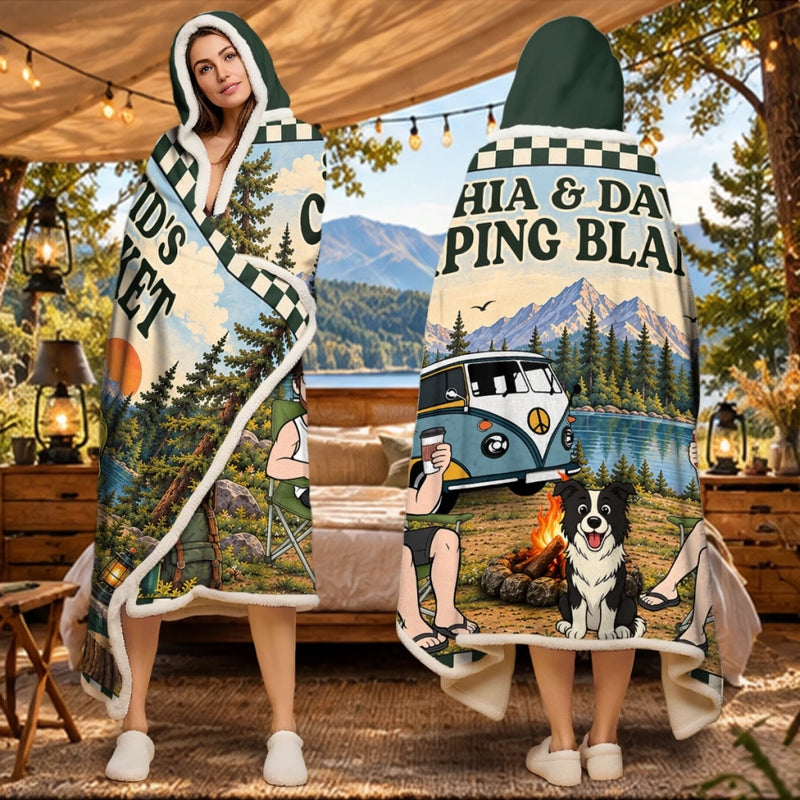 Custom Name Camping Gifts for Couples - Personalized Wearable Blanket Hoodie - Collect Moments Not Miles