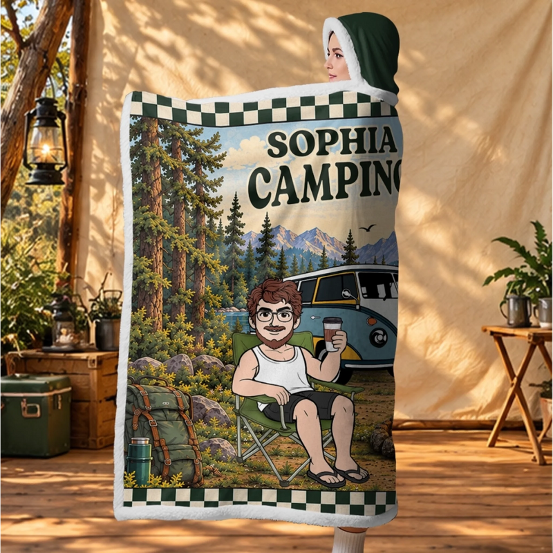 Custom Name Camping Gifts for Couples - Personalized Wearable Blanket Hoodie - Collect Moments Not Miles