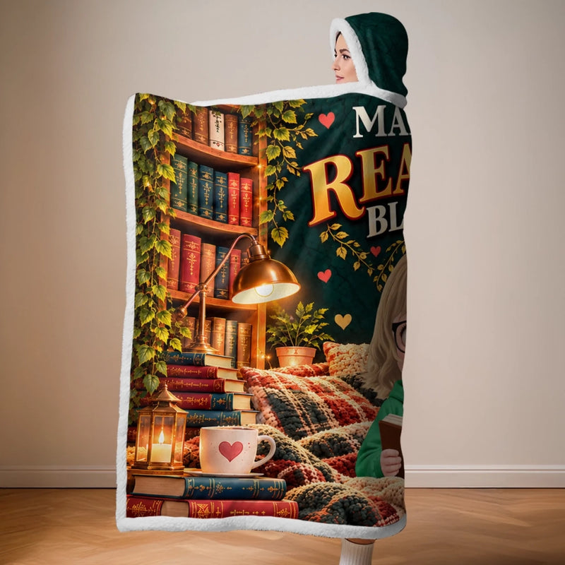 Custom Name Bookworm Cozy Gifts for Readers - Personalized Wearable Blanket Hoodie - Good Nights