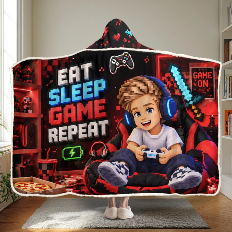 Custom Photo Gamer Gifts for Kids - Personalized Wearable Blanket Hoodie - Colorful Gamer