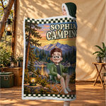 Custom Name Camping Gifts for Couples - Personalized Wearable Blanket Hoodie - Our Happy Place Is Outdoors