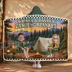 Custom Name Camping Gifts for Couples - Personalized Wearable Blanket Hoodie - Our Happy Place Is Outdoors