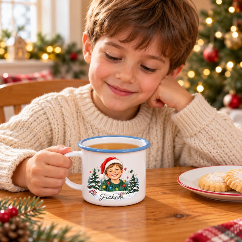 Custom Photo Christmas Gifts for Kids - Personalized Enamel Mug - Colorful Christmas
