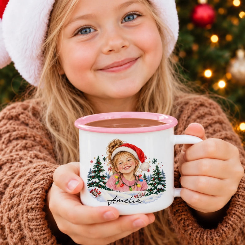 Custom Photo Christmas Gifts for Kids - Personalized Enamel Mug - Colorful Christmas