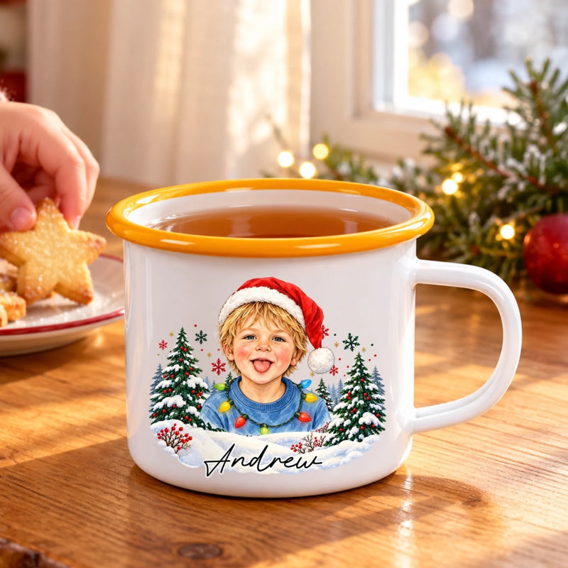 Custom Photo Christmas Gifts for Kids - Personalized Enamel Mug - Colorful Christmas