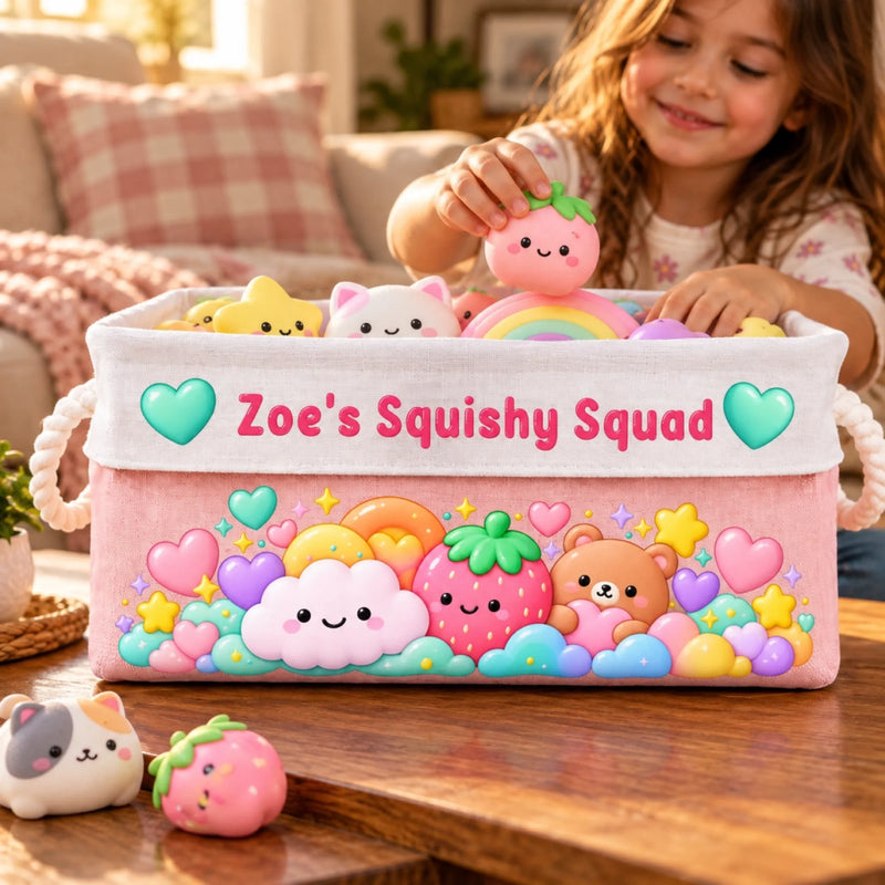 Custom Name Squishy Squad Gifts for Kids - Personalized Storage Basket