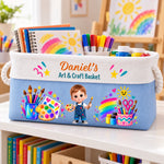 Custom Name Art & Craft Gifts for Kids - Personalized Storage Basket