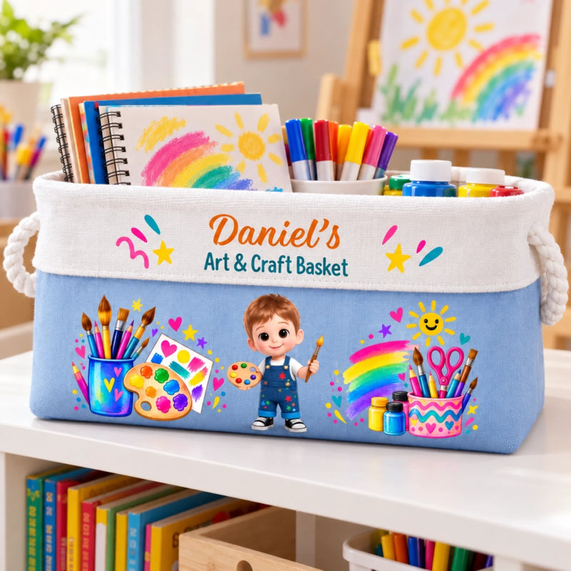 Custom Name Art & Craft Gifts for Kids - Personalized Storage Basket
