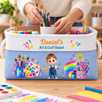 Custom Name Art & Craft Gifts for Kids - Personalized Storage Basket