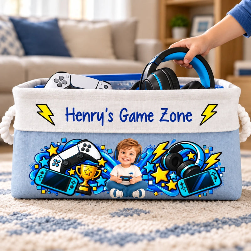 Custom Name Gamer Gifts for Kids - Personalized Storage Basket