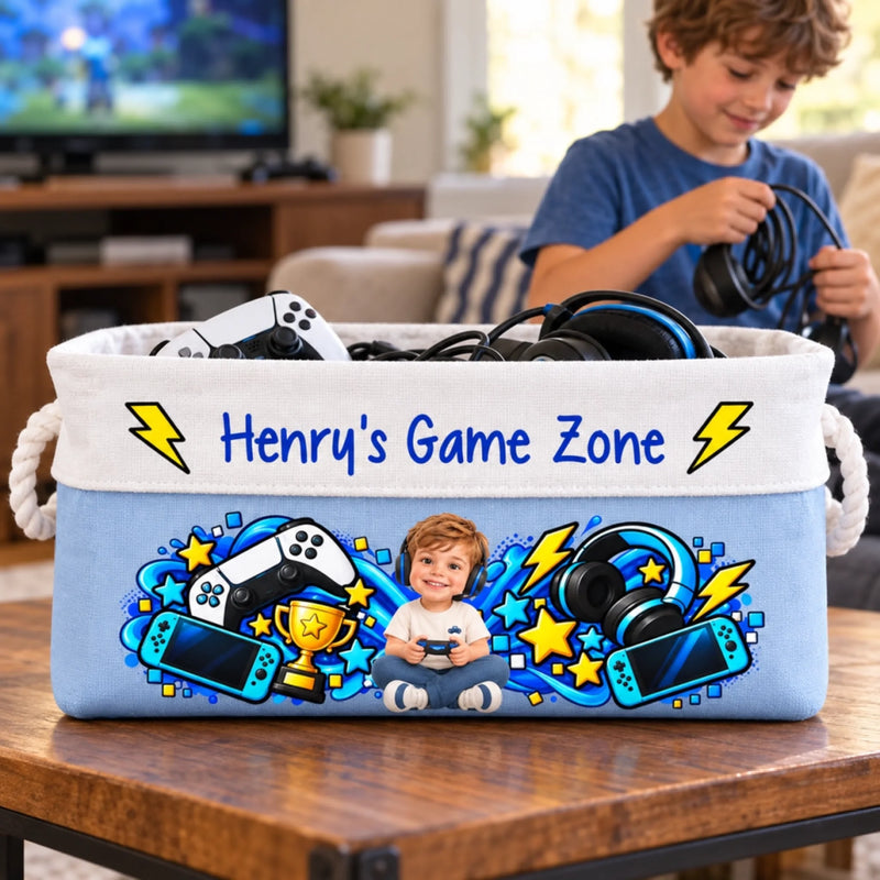 Custom Name Gamer Gifts for Kids - Personalized Storage Basket