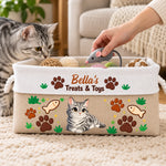 Custom Name Cat Treats and Toys Gifts for Cat Lovers - Personalized Storage Basket