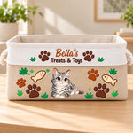 Custom Name Cat Treats and Toys Gifts for Cat Lovers - Personalized Storage Basket