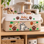 Custom Name Cat Treats and Toys Gifts for Cat Lovers - Personalized Storage Basket
