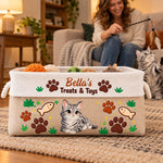 Custom Name Cat Treats and Toys Gifts for Cat Lovers - Personalized Storage Basket