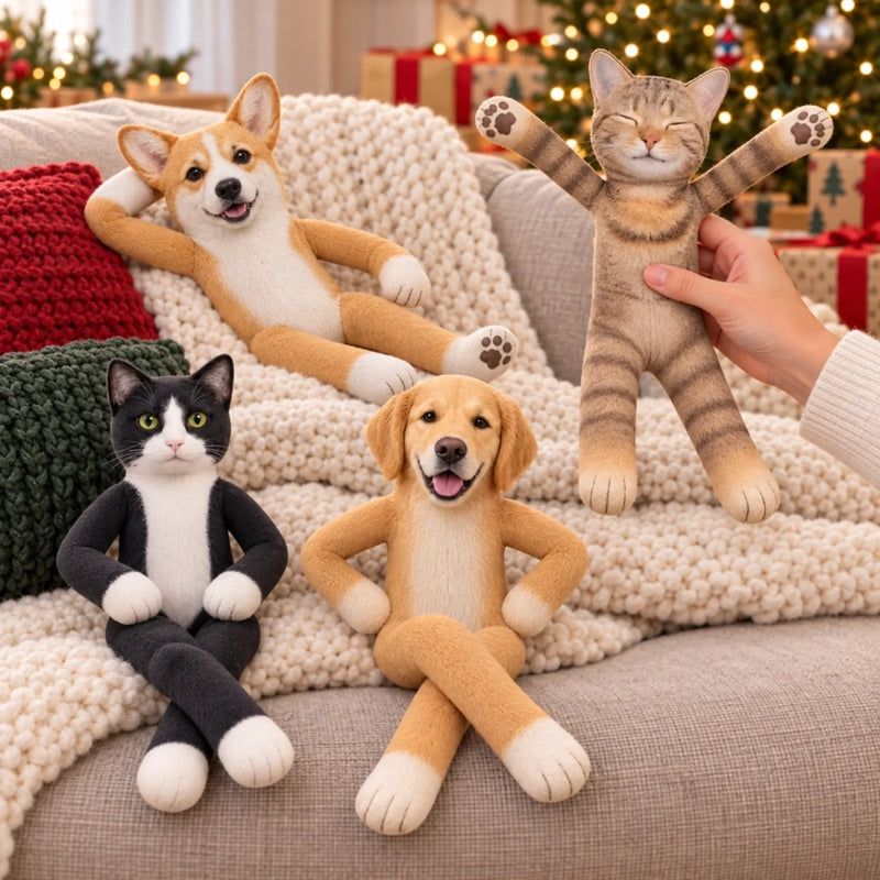 Custom Dog and Cat Photo Christmas Keepsake - Personalized Poseable Plush Doll - Pawsitively Naughty