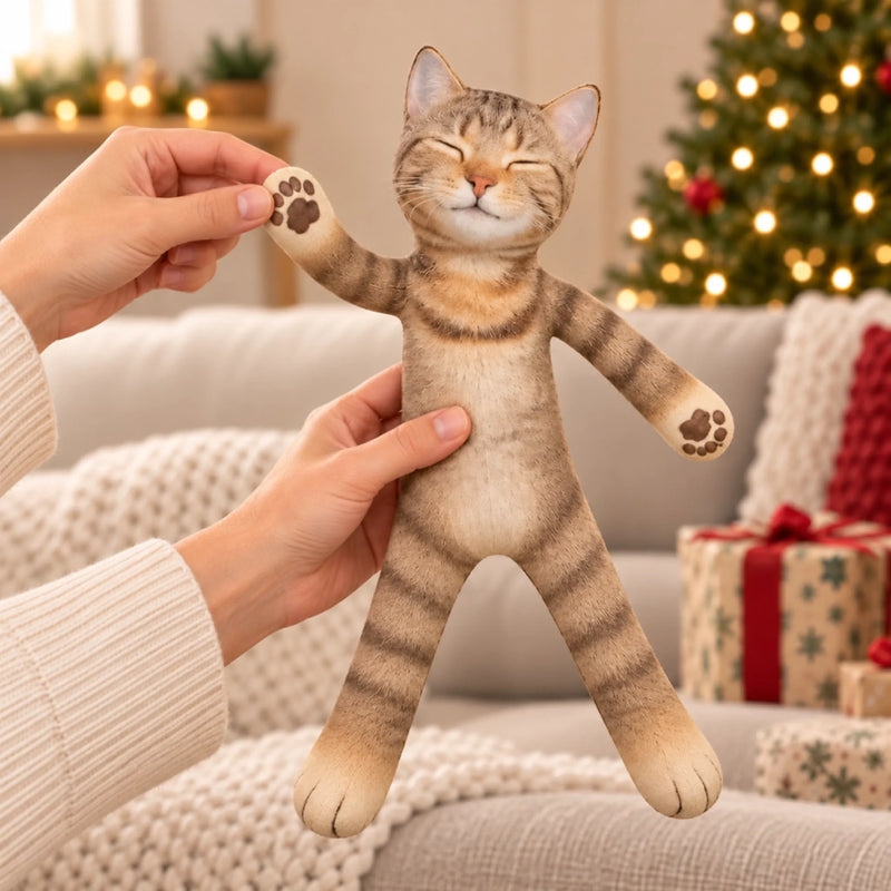 Custom Dog and Cat Photo Christmas Keepsake - Personalized Poseable Plush Doll - Pawsitively Naughty